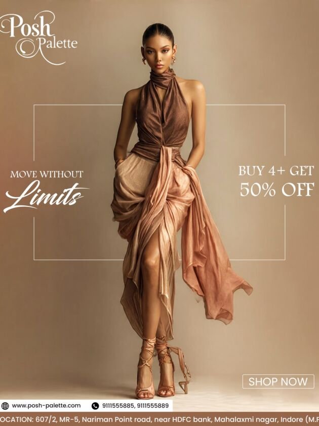 Copper Drape Halter Neck Designer Dress