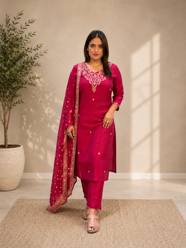Pink Kurta Pant Dupatta Set